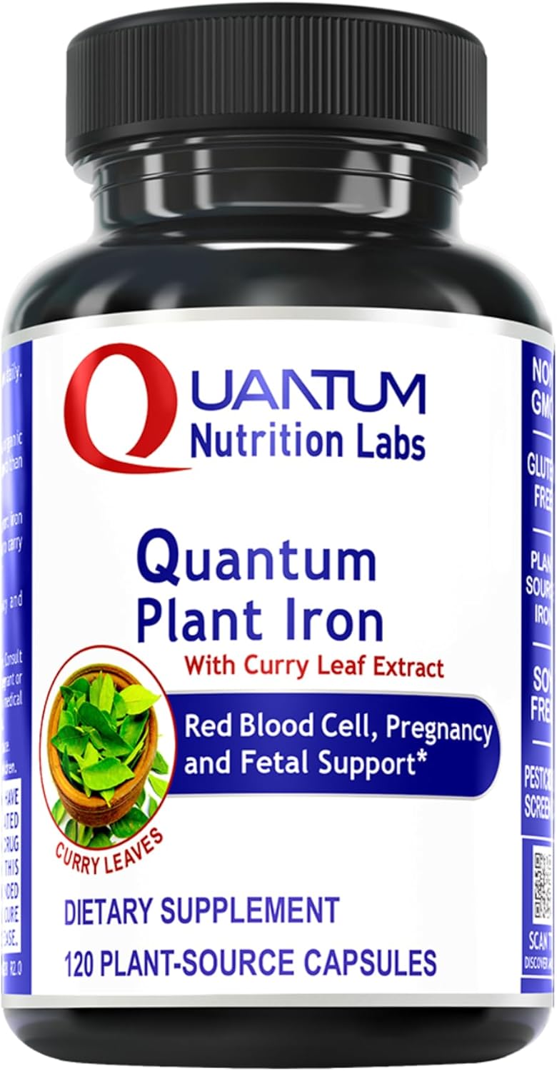 Quantum Nutrirtion Labs Plant Iron - Plant Based Iron for Men & Women for Blood Support, Curry Leaves Supplement - 120 Vegetarian Capsules