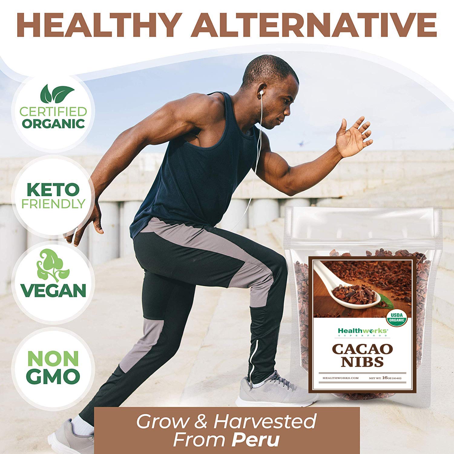 Healthworks Superfoods Cacao Nibs Organic - 16 Oz / 1 Lb - Criollo Bean - Raw Unsweetened Chocolate Substitute - Certified Organic - Keto, Vegan & Non-GMO - Antioxidant - Image 3