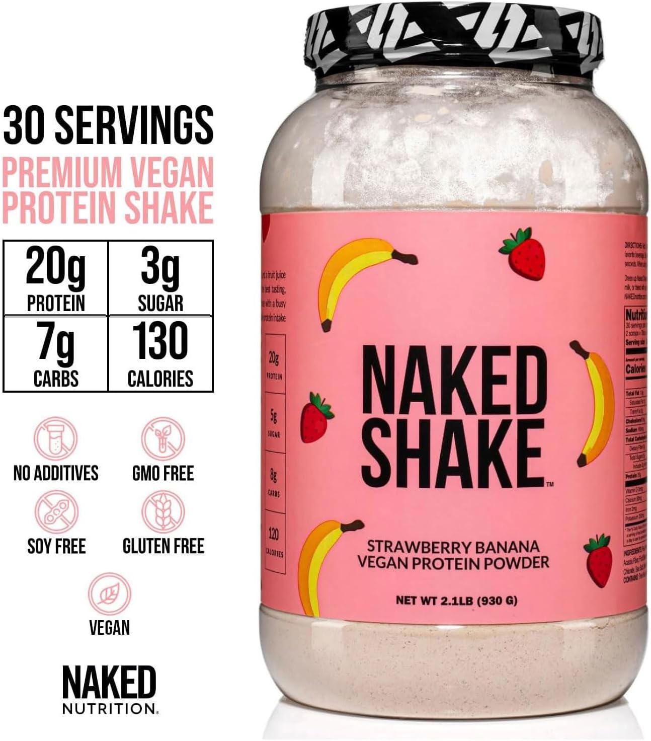 NAKED Shake - Vegan Protein Powder, Strawberry Banana - Flavored Plant Based Protein with Mct Oil, NSF Certified, Gluten-Free, Soy-Free, No Gmos Or Artificial Sweeteners - 30 Servings - Image 4