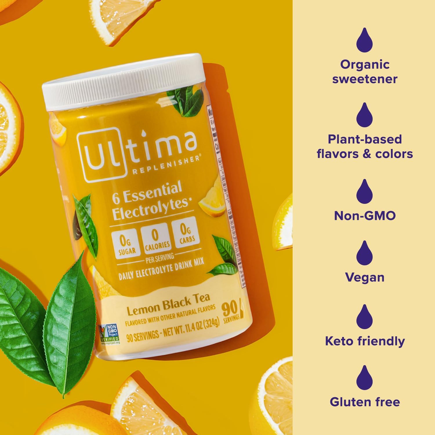Ultima Replenisher Daily Electrolyte Powder - Lemon Black Tea, 90 Servings - Zero Sugar Hydration Powder with 6 Electrolytes and Minerals - Sugar Free, Plant Based & Keto Friendly Drink Mix - Image 4