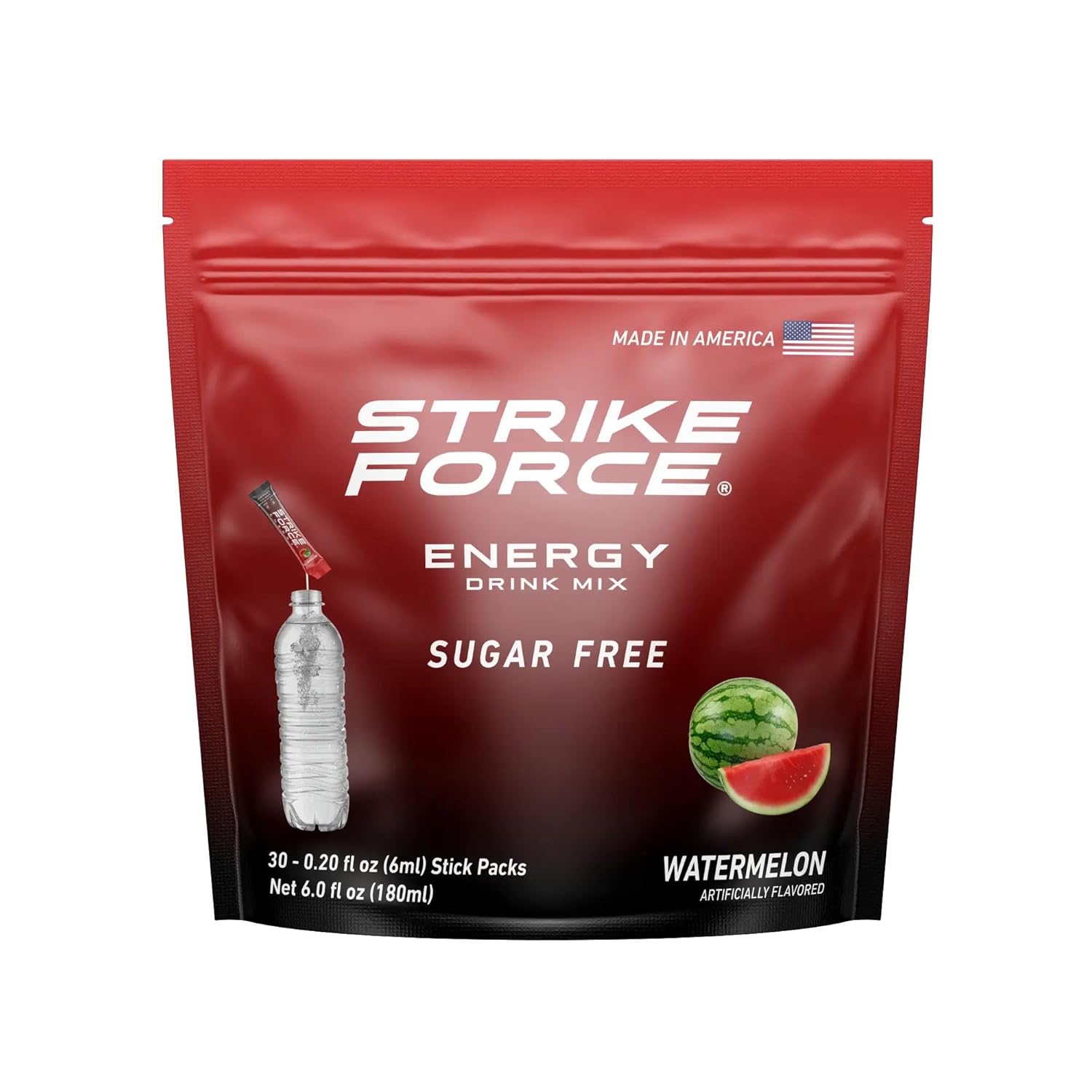 Strike Force Energy Drink Mix - Watermelon Flavor - Natural Tasting Caffeine Drink - Turn Any Drink into a Healthy Energy Drink - Zero Calories, Keto Friendly, Sugar Free, Pre Workout (30 Liquid Packs)