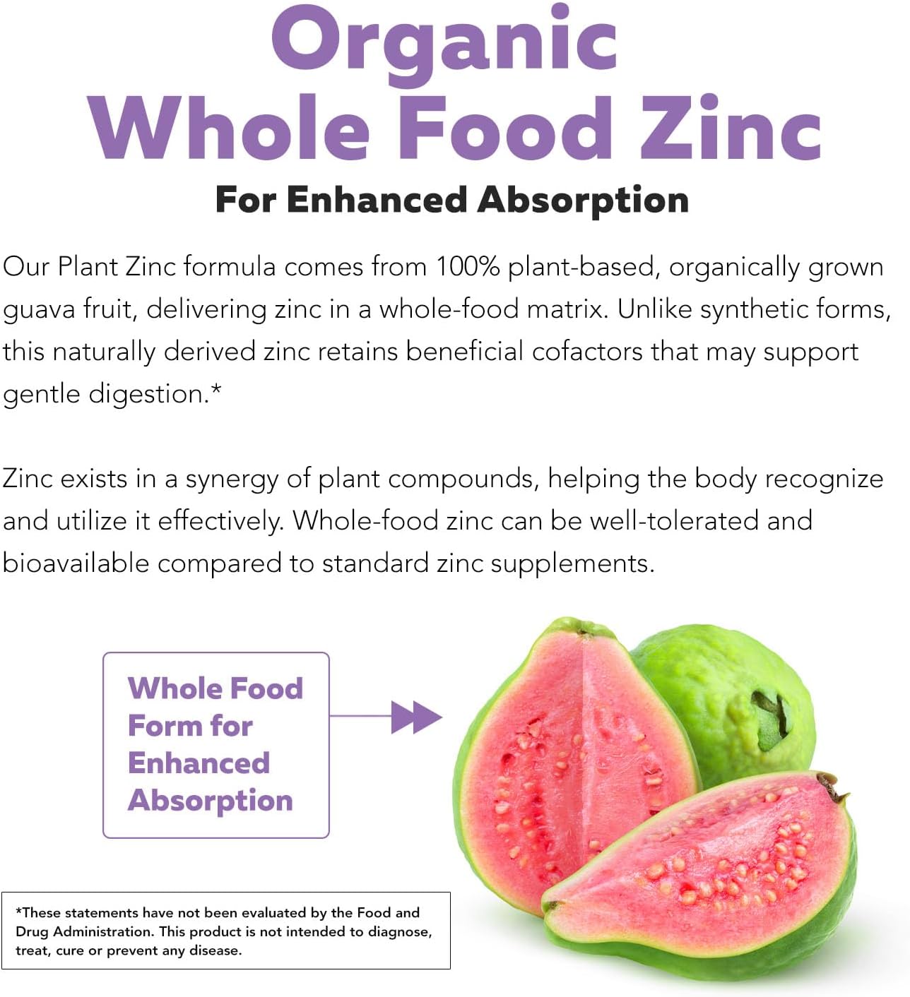 Organic Zinc 25 mg | Whole Food zinc Supplements | Derived from Organic Fruit, Elemental Zinc - Water Extracted, Vegan, GMO-Free - Essential Mineral, Antioxidant, Immune Support, Skin - 60 Servings - Image 3