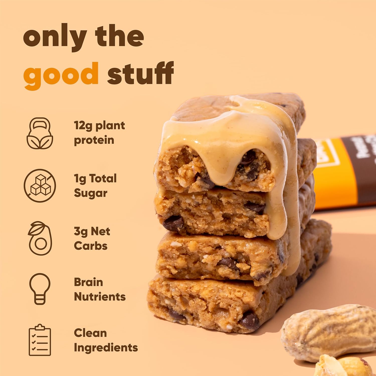 IQBAR Brain and Body Keto Protein Bar - Peanut Butter Chip Keto - Energy - Low Carb Protein - High Fiber Vegan and Low Sugar Meal Replacement - Vegan Snack - Image 4
