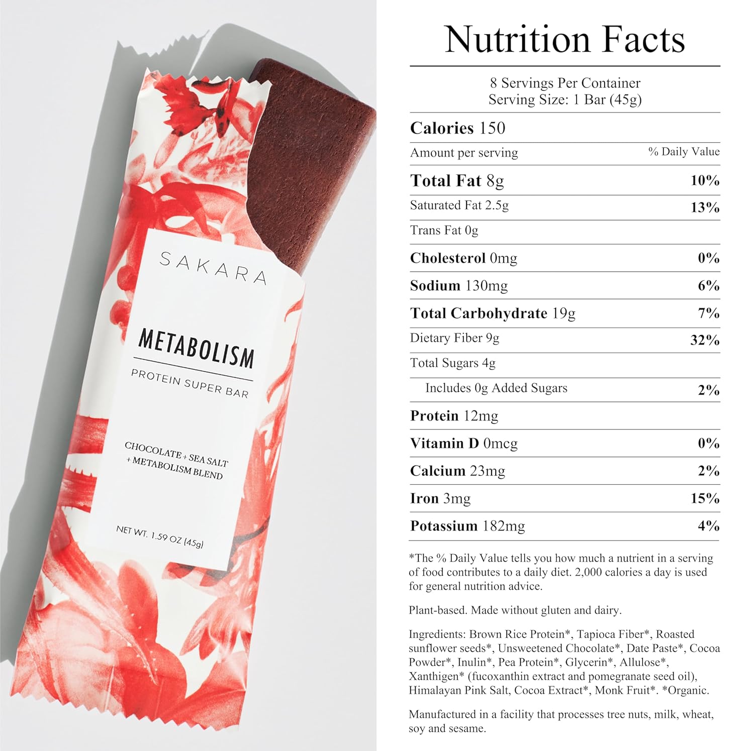 SAKARA Metabolism Super Bar – Healthy, Nutritious Vegan Protein Bars, Clean Ingredients, Low Sugar, Gluten-Free, On-the-Go Snacks with 9g Fiber, Sea Salt, Chocolate, 12g Plant-Based Protein - Image 5