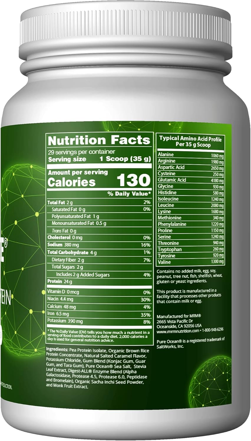 MRM Nutrition Veggie Elite Performance Protein | Salted Caramel Flavored| Plant-Based Protein| Easy to Digest | with BCAAs| Vegan + Gluten-Free | Clinically Tested| Digestive enzymes | 30 Servings - Image 2
