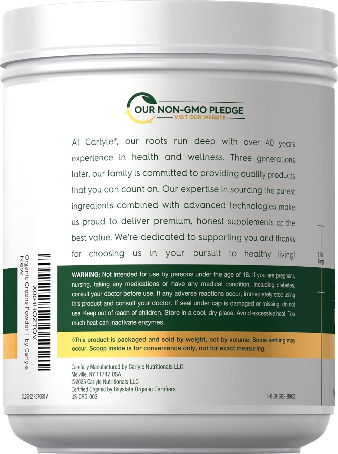 Carlyle Organic Greens Powder | 17.6 oz Supplement | Relieves Occasional Gas, discomfort & Bloating | with 20+ Superfoods, 18 Digestive Enzymes, and Prebiotics | Vegan, Non-GMO and Gluten Free - Image 3