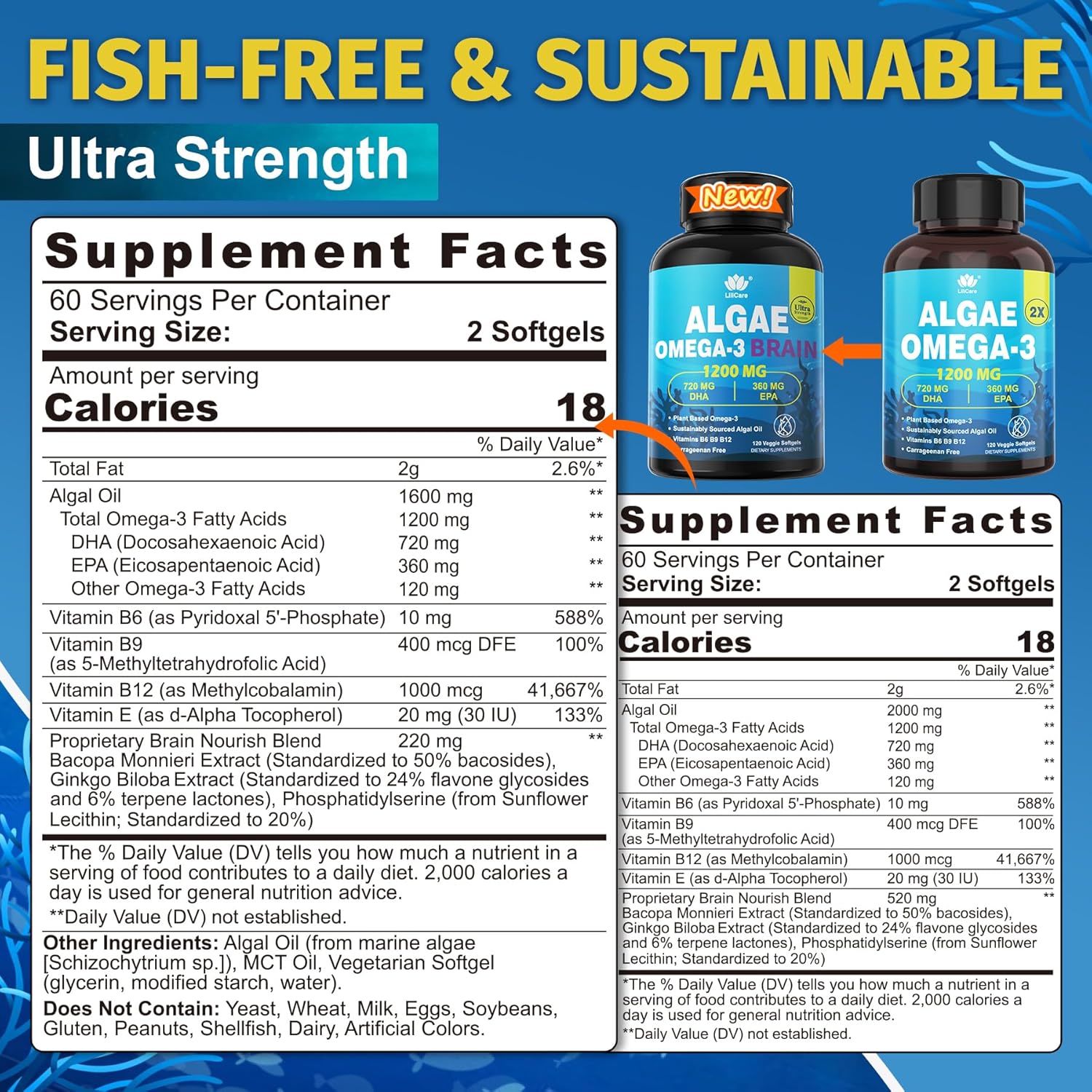 Vegan Omega 3 Supplement, 120cts Omega3 Fatty Acids Softgels, Fish Oil Alternative, Plant-Based DHA EPA, Algae Oil Omega-3 Supplement, No Fish Taste,Non GMO - Image 2
