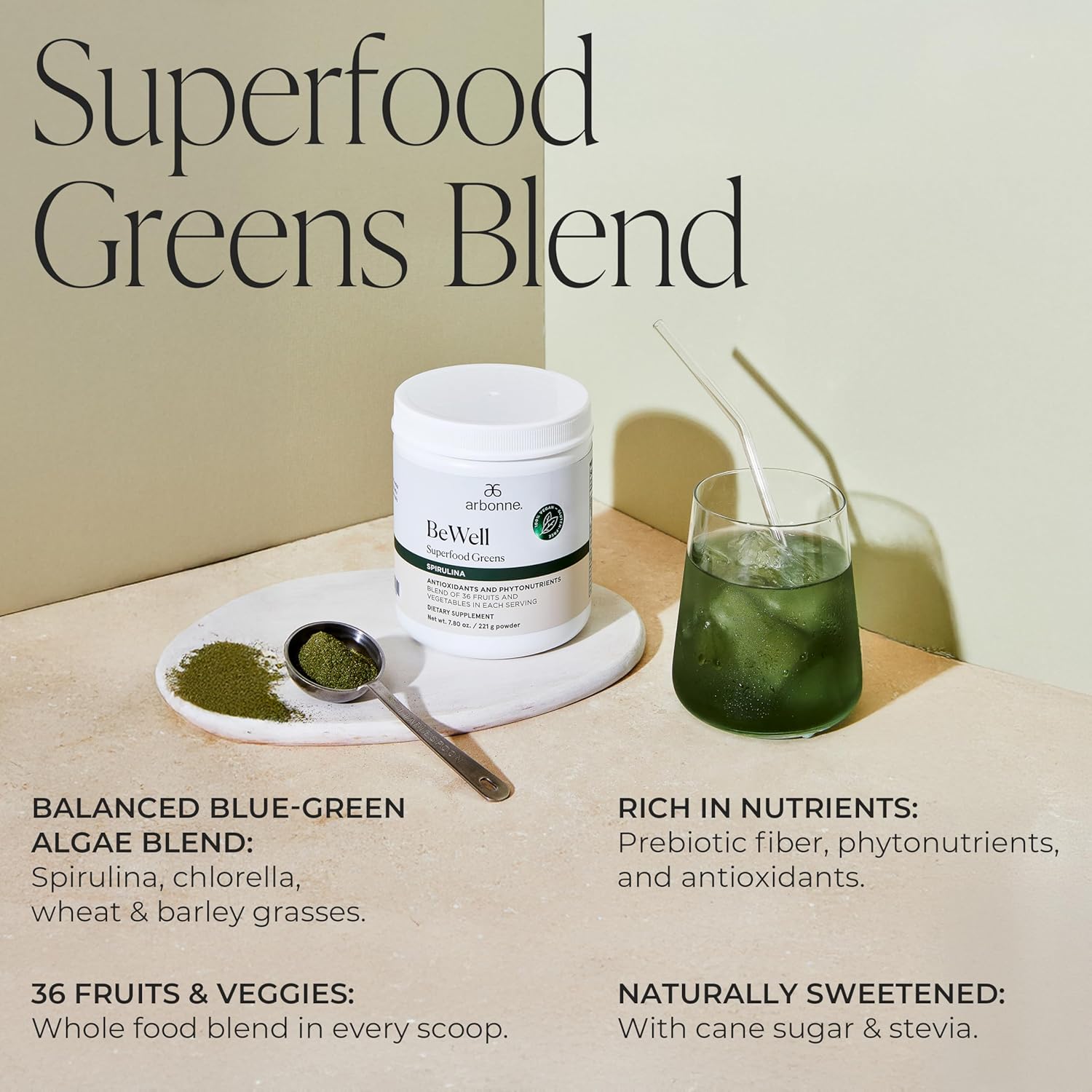 Arbonne BeWell Superfood Greens Powder - Health Supplement Powder Made from a Variety of Fruits and Vegetables, Organic Green Juice Supplement, 7.8 oz - Image 2