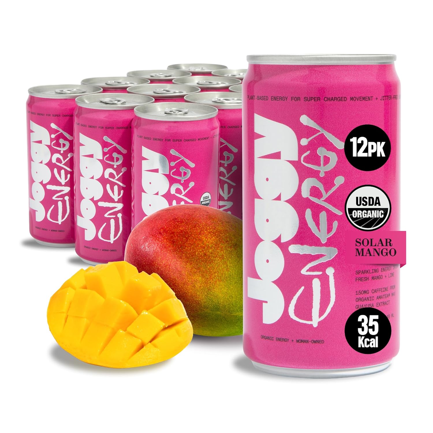 Joggy Energy Drink | Solar Mango 12pk (8.4oz) | USDA Organic, No Added Sugar, Plant-Based Energy with Juice & Natural Caffeine + L-Theanine | Pre-Workout Focus Drink | No Jitters, Vegan, Gluten-Free