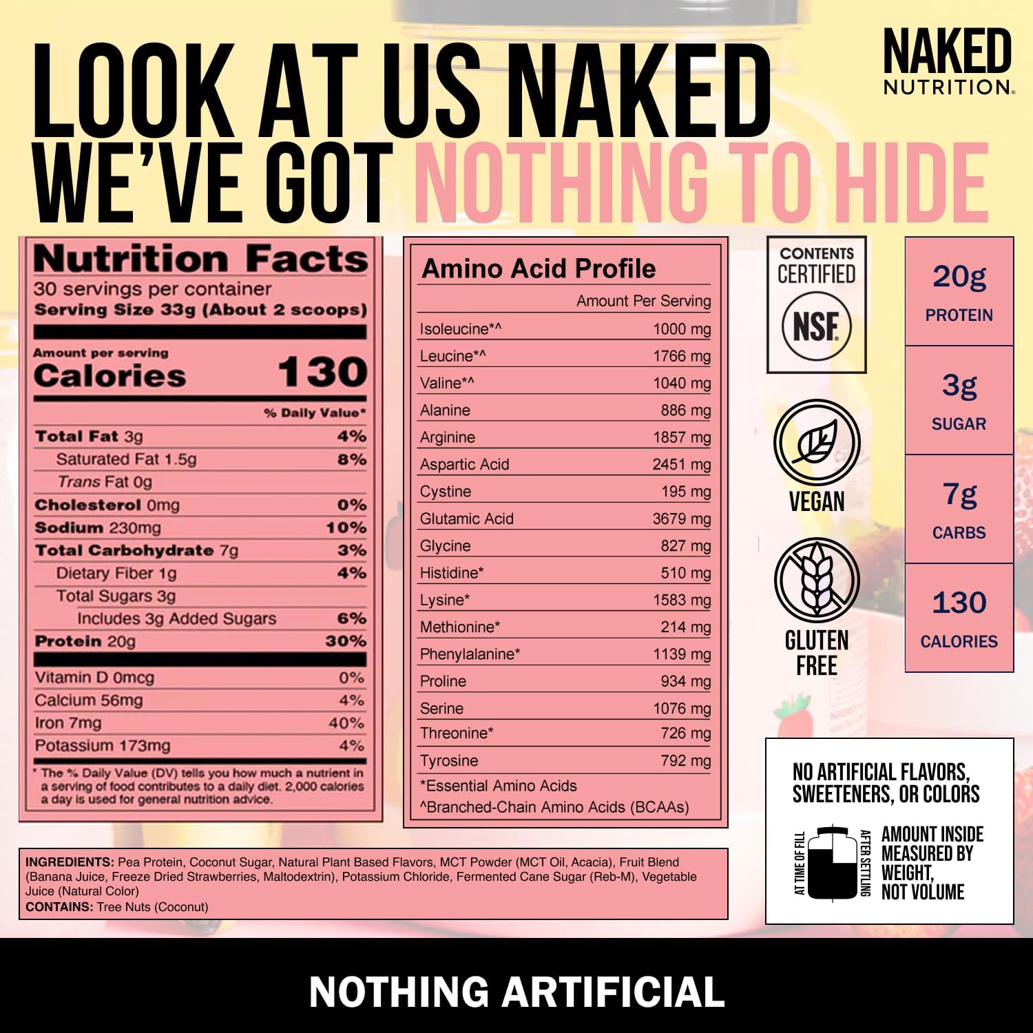 NAKED Shake - Vegan Protein Powder, Strawberry Banana - Flavored Plant Based Protein with Mct Oil, NSF Certified, Gluten-Free, Soy-Free, No Gmos Or Artificial Sweeteners - 30 Servings - Image 5
