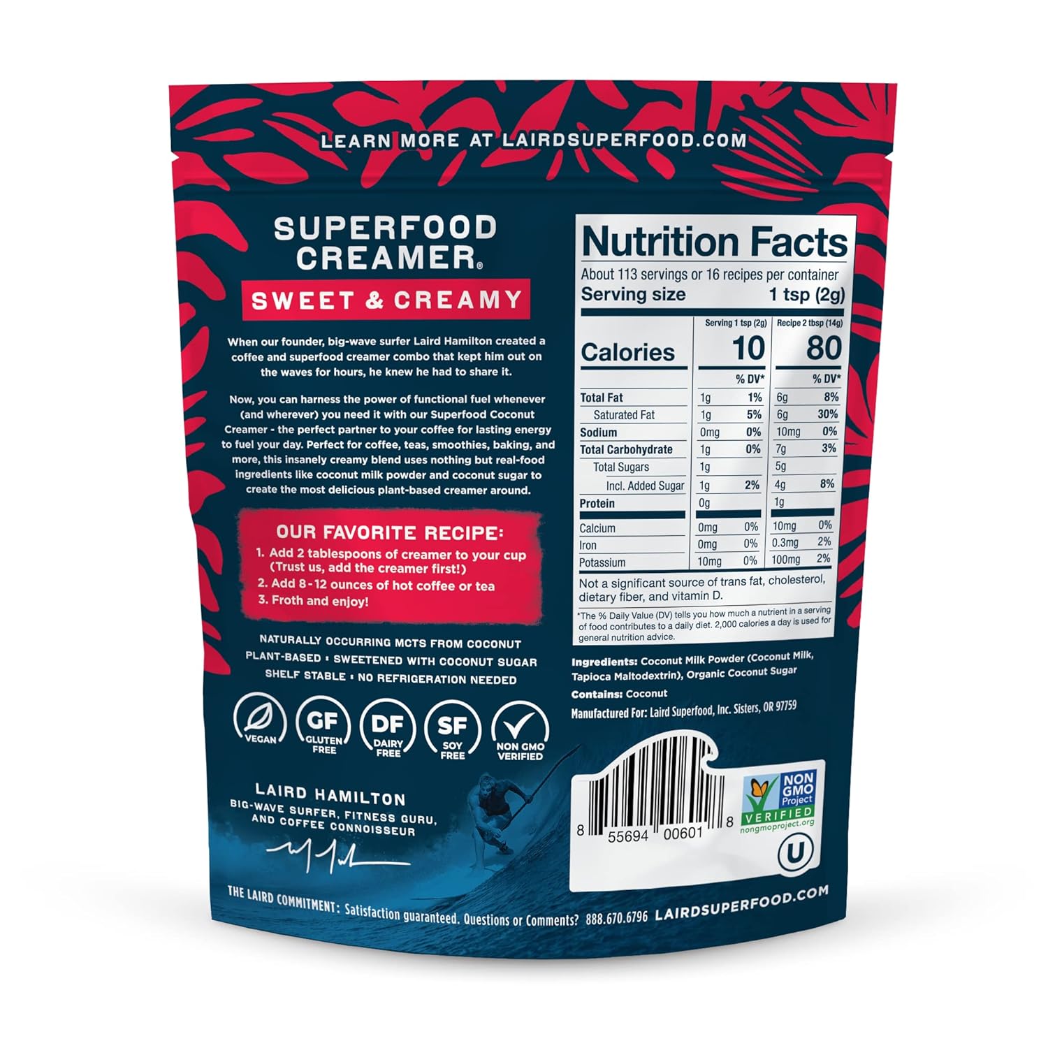 Laird Superfood Non-Dairy Superfood Creamer - Coconut Powder Coffee Creamer - Sweet & Creamy - Gluten Free, Non-GMO, Vegan - 8 oz. Bag, Pack of 1 - Image 2