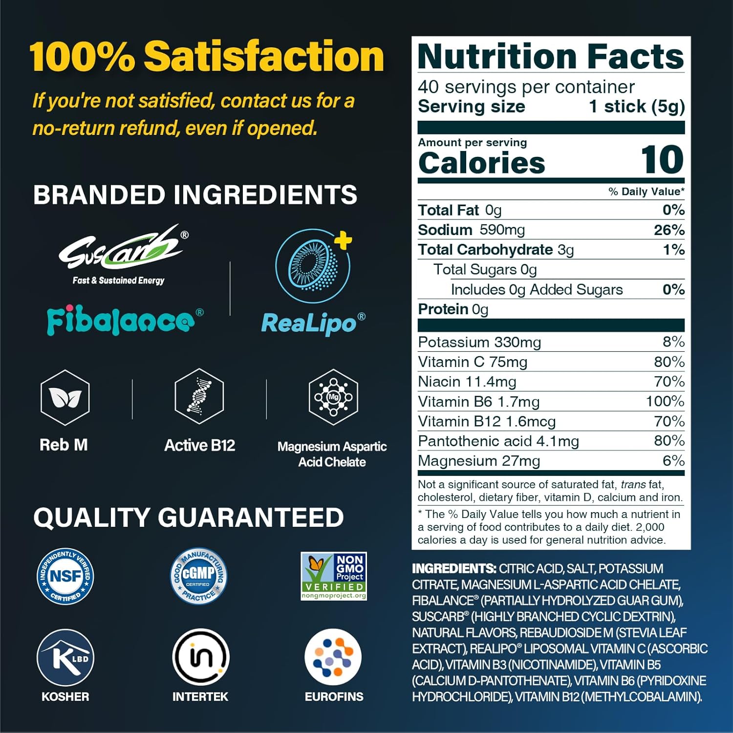 40 Sticks Salty Fruit Flavor Sugar Free Electrolyte Hydration Packets, Electrolyte Powder Drink Mix, Liquid Daily IV Flavors | 9 Vitamins & Nutrients | 2 Hydration Factors - Image 4