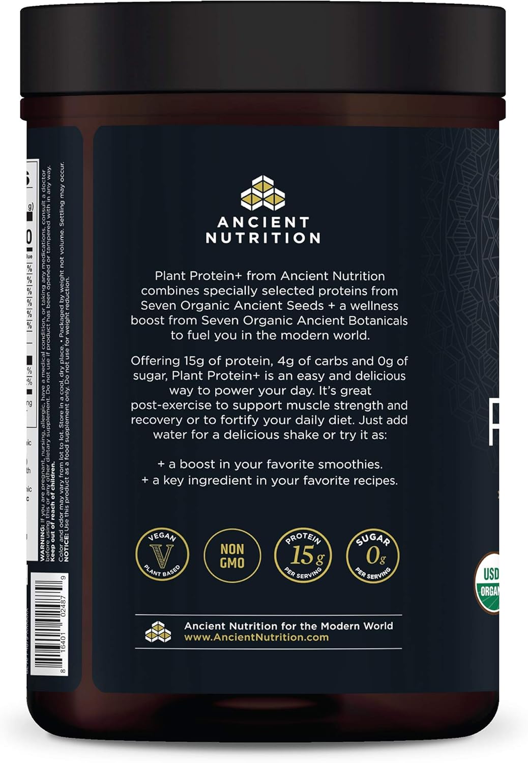 Ancient Nutrition Plant Based Protein Powder, Plant Protein+, Chocolate, Organic Vegan Superfoods Supplement, 15g Protein Per Serving, Gluten Free, Paleo Friendly 12 Serving - Image 8