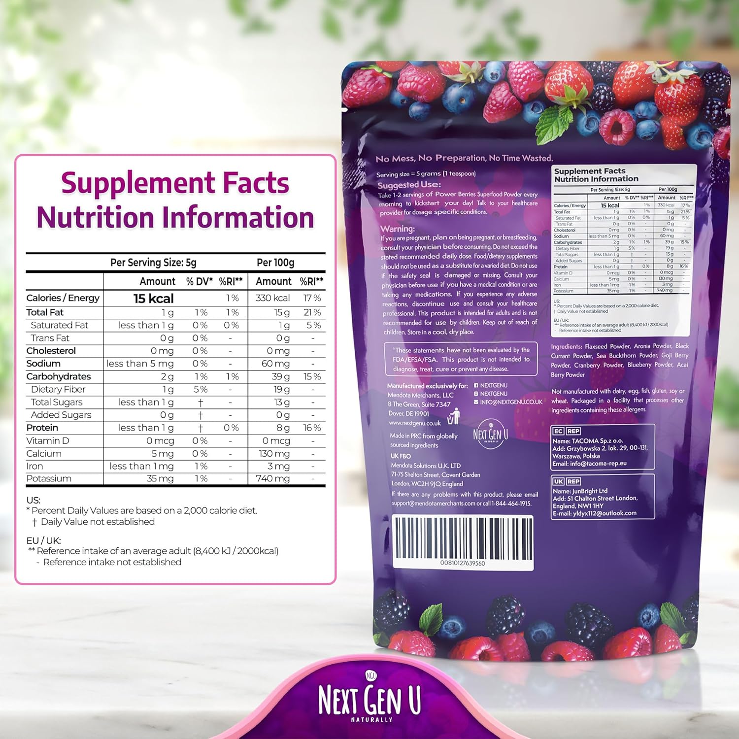Super Berry Powder - 1 Pack, 240g - Immune Support - Food Supplement - Superfood Berries - Smoothie Mix for Shakes - Healthy Boost for Detox Juice Beverages or Any Drink - by NextGenU - Image 8