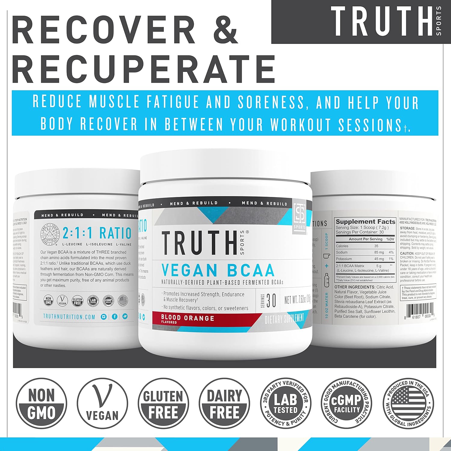 Truth Nutrition Vegan BCAA Powder- 2:1:1 Ratio Natural BCAAs Amino Acids Powder for Energy, Muscle Building, Post Workout Recovery Drink for Muscle Recovery (Blood Orange, 30 Servings) - Image 7