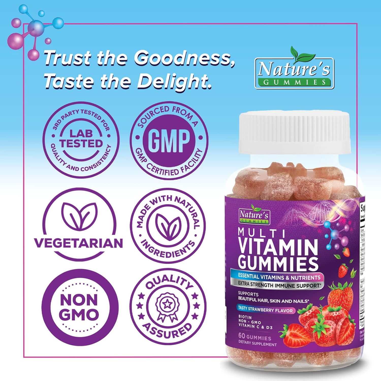Multivitamin Gummies for Adults - Complete Multivitamin Gummy for Women & Men - Essential Vitamins & Minerals with Vitamins A, C, D, E, & High Potency B12 - Vegetarian Gummy Multivitamins - 60 Gummies - Image 4