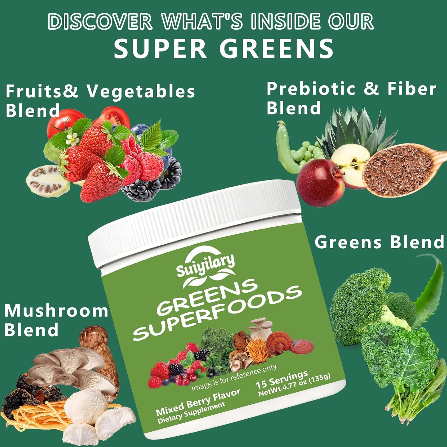 Greens Superfoods Powder for Digestive Health, Sugar Free Super Greens Powder, Spirulina, Chlorella for Bloating & Gut Support, Daily Support for Women (4,77 oz, Mix Berry) - Image 3