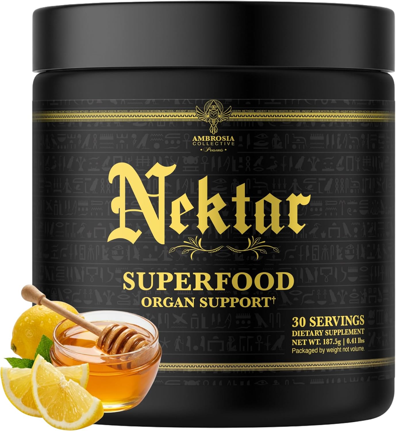 Ambrosia Nektar - Superfood Powder | Daily Organ Support Supplement | Greens Powder Alternative | 13 Superfoods for Energy, Digestion, Skin Health & Immune Support | 30 Servings | Honey Lemon