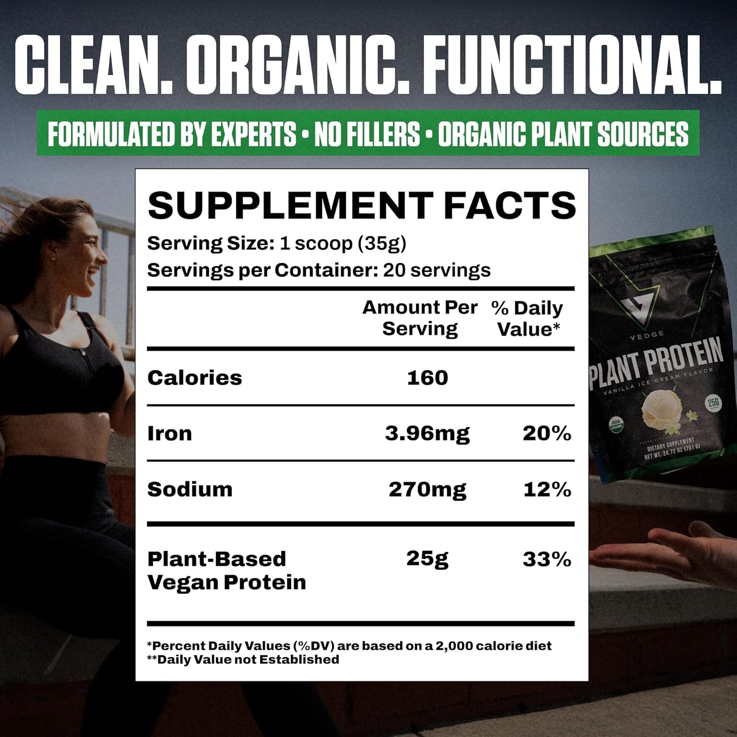 VEDGE Vegan Protein Powder - Plant Protein Powder with Pea, Pumpkin & Sunflower - USDA Organic, Amino Acids, Dairy Free, Gluten Free, Soy Free, Keto, Non GMO, Smooth Texture - Vanilla - 20 Servings - Image 3