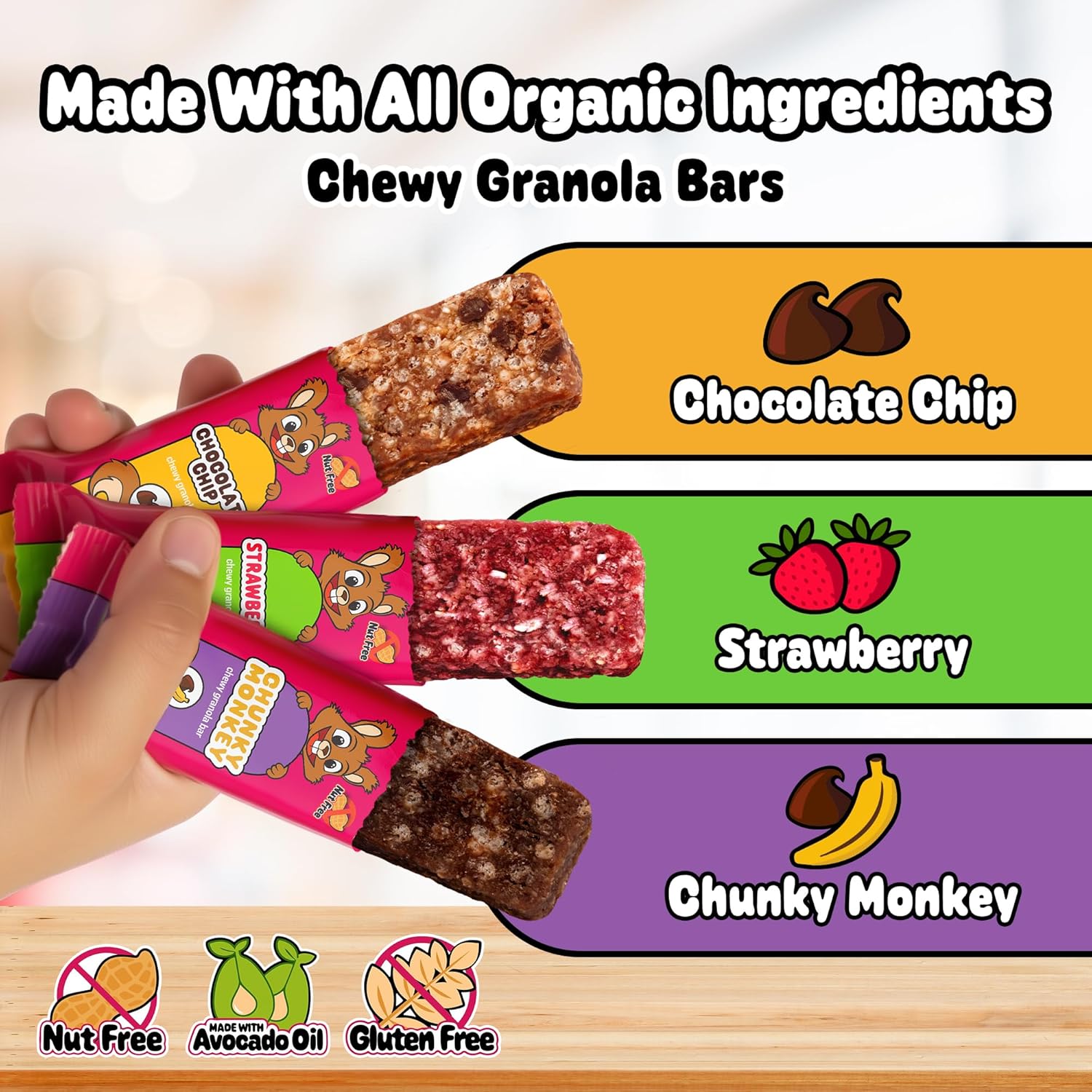 Snakkidz Organic Chewy Granola Bars for Kids, Allergen-Free, Nut-Free, Gluten-Free, Low Sugar Snack Bars Made with Avocado Oil, Individually Wrapped, School Lunch Snacks, Bulk Pack of 45, Variety Pack - Image 6
