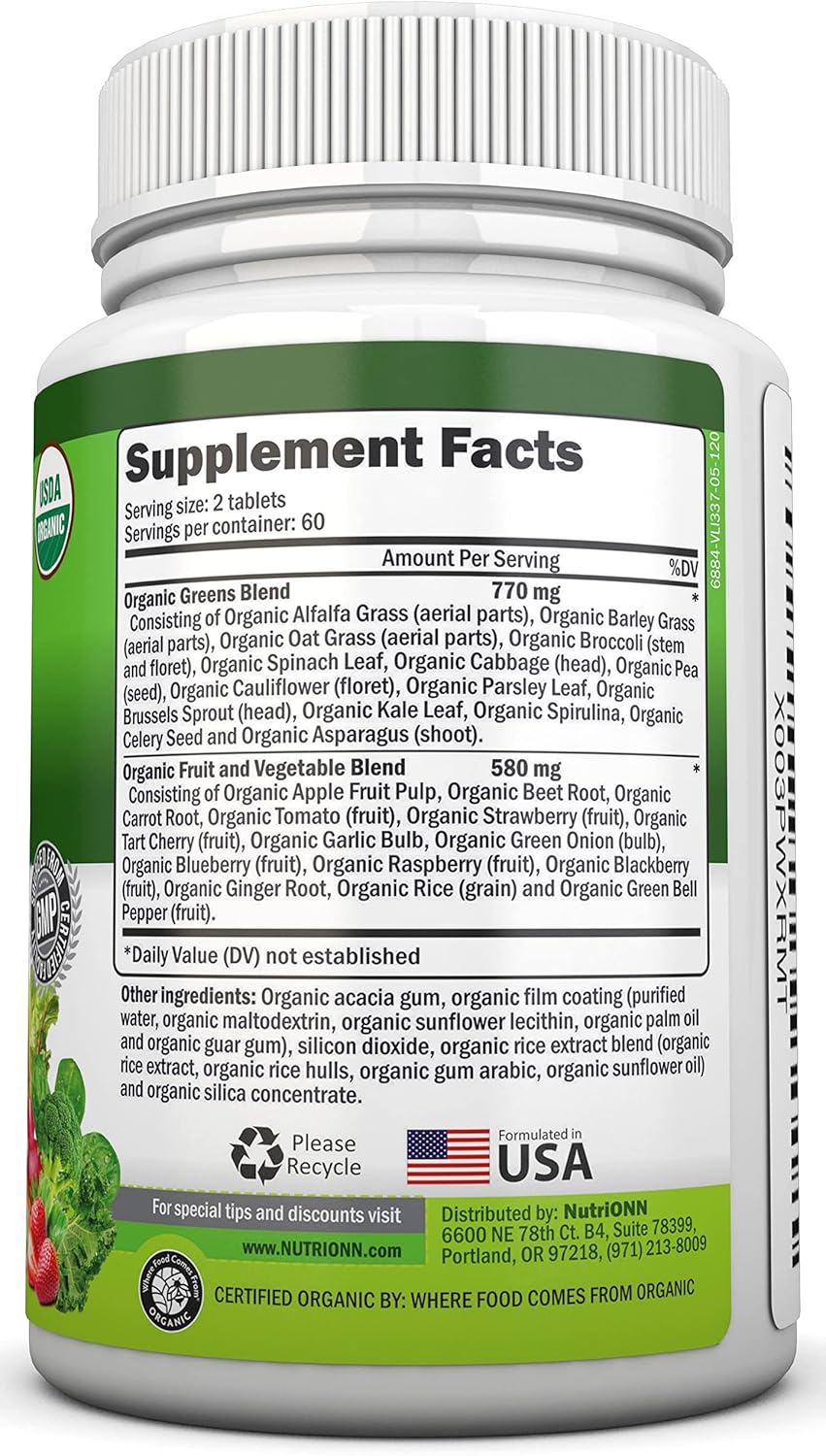 Organic Super Greens Capsules - Fruit And Vegetable Supplements - 120 Count - 28 USDA Organic & Vegan Premium Ingredients - Superfood Blend For Immune Health, Digestion & Energy - Whole Food Vitamins - Image 2