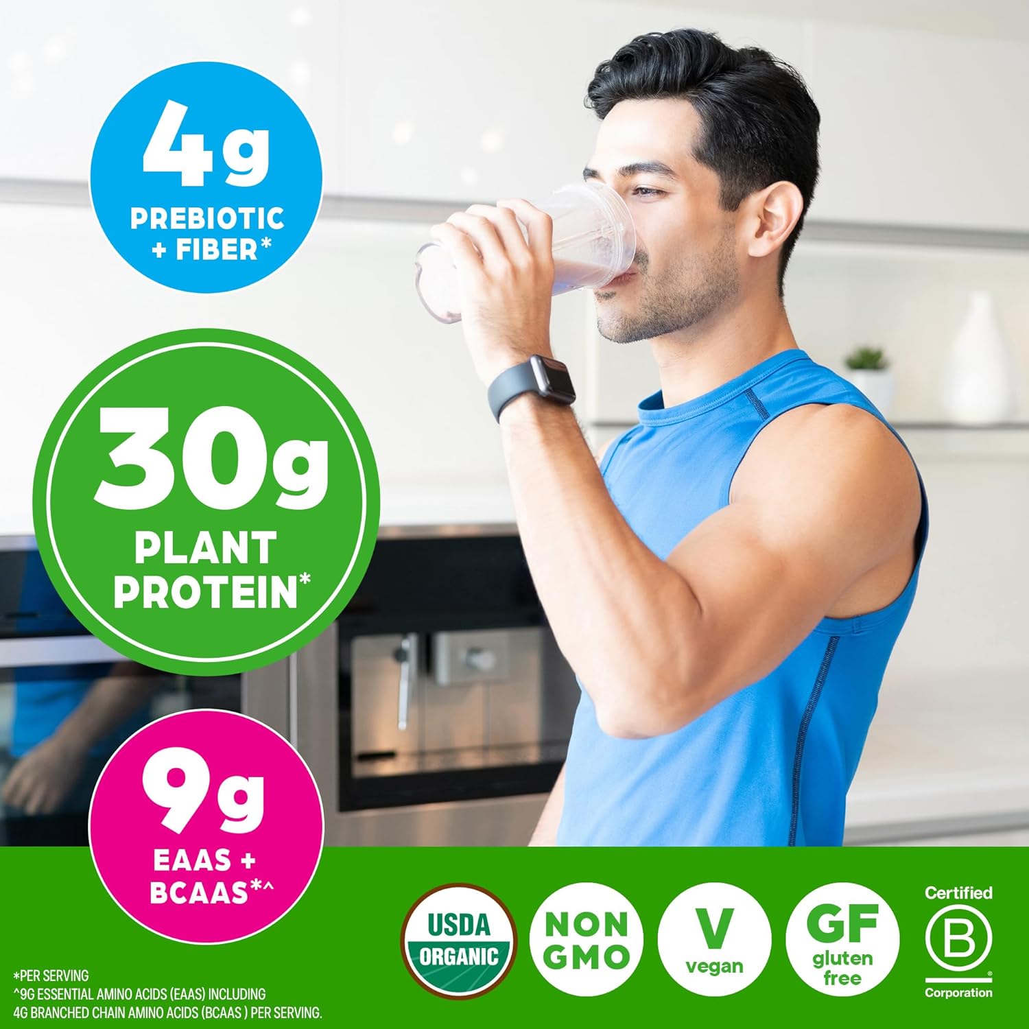 Orgain Organic 30g Vegan Plant Protein Powder, Vanilla, 9g EAAs + BCAAs, High Plant Protein, 4g Prebiotic + Fiber, 1g Sugar, Pre-Workout, Muscle Support + Recovery - 2.01lb (Packaging May Vary) - Image 5