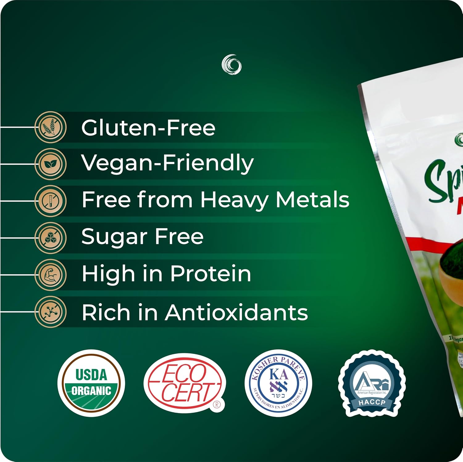 Organic Spirulina Powder 1 lb (16 oz) USDA Organic Blue Green Algae Superfood, Plant Based Protein + Chlorophyll, Vegan Non-GMO Gluten-Free, Smoothies & Juices, Atacama Desert Grown - Image 4