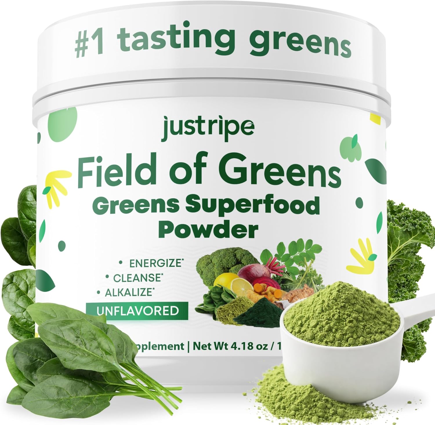 Field of Greens Superfood Powder with Organic Spirulina, Chlorella, Beet Root Powder - Bacillus Coagulans Probiotic, A Plant-Based Mix Supporting Gut Health, Immunity, 28 Scoops - Unflavored