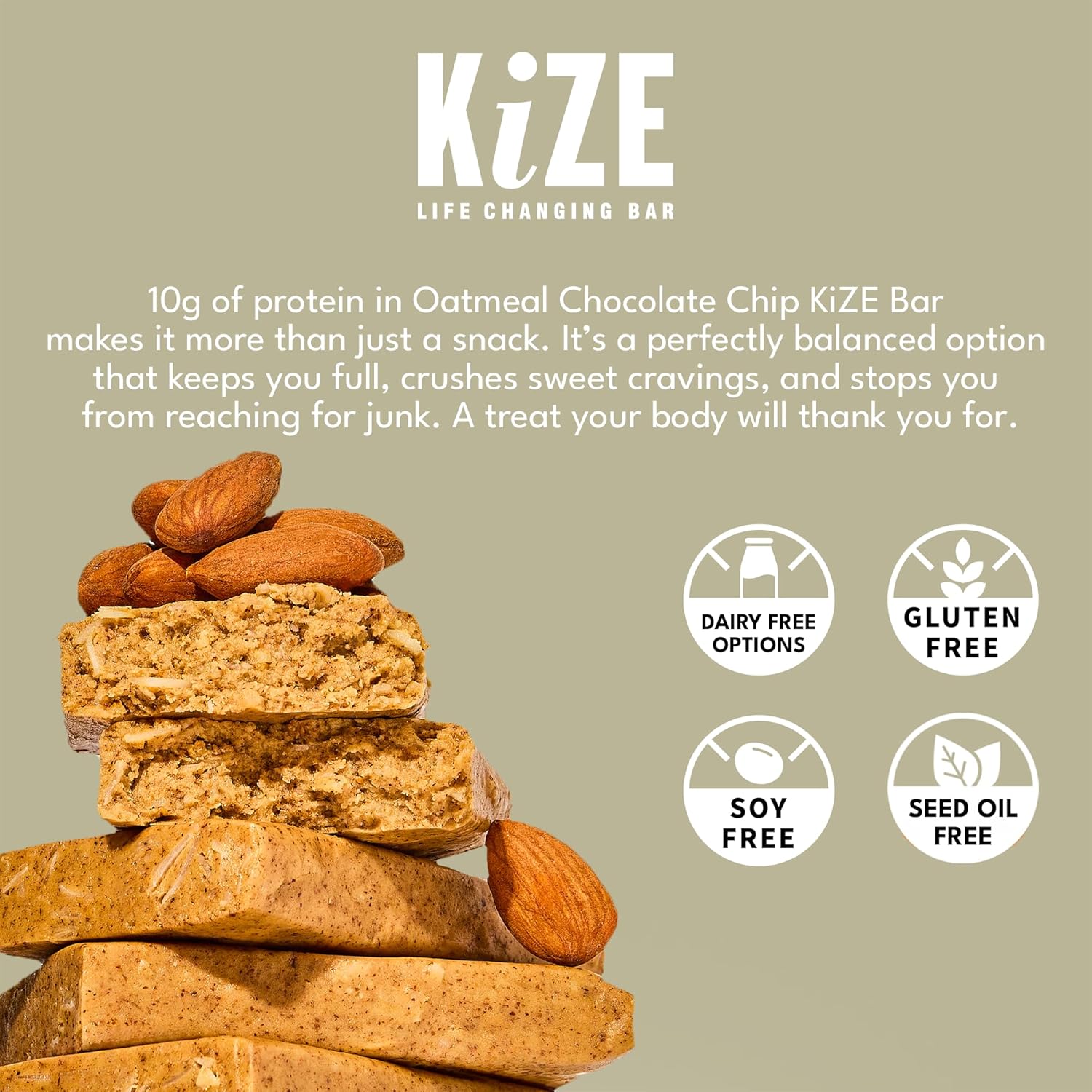 KiZE Energy Bars - Almond Butter - Almond-Butter-Based, Gluten Free, Non-GMO, and High Protein Meal Replacement Energy Bars, Clean and Simple Food Ingredients - 10g High Protein Snacks, (10 Count) - Image 6