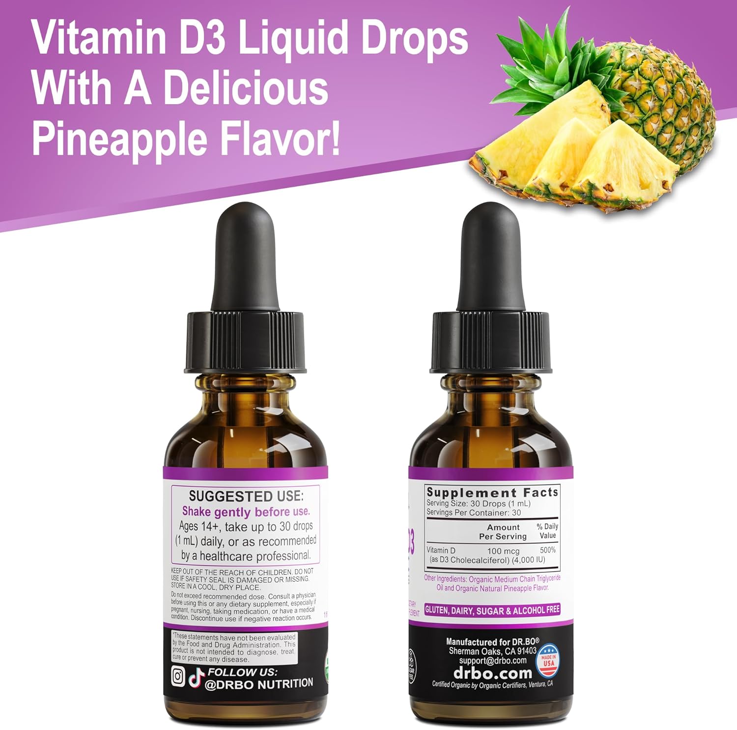 Vitamin D3 Liquid Drops Organic - Vegan VIT D Liquid Vitamin D for Adults & Kids Oil 4000 IU Vegan Organic D3 Drops Sublingual Supplement - Immune & Bone Health VIT Supplements, Non-GMO 30 Servings - Image 9