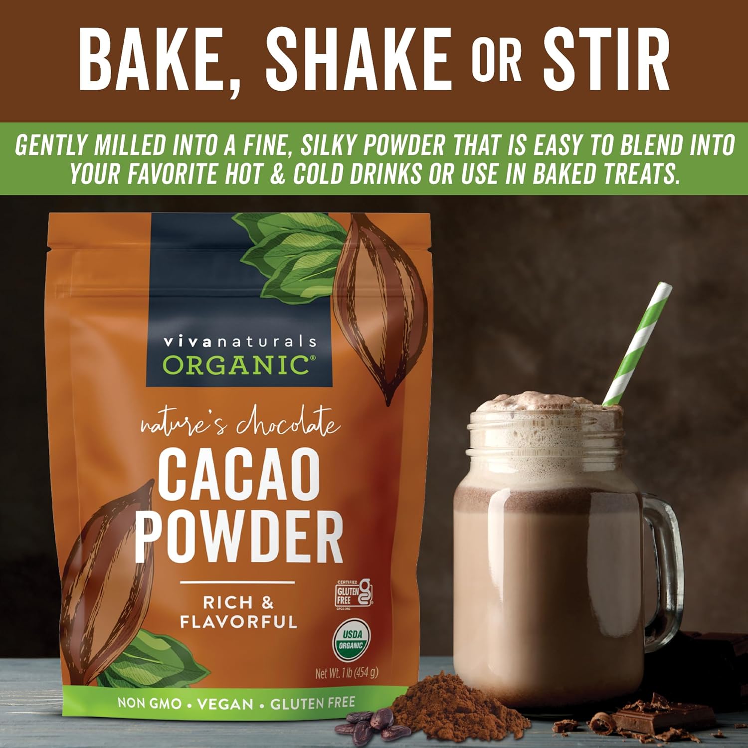 Organic Cacao Powder, Unsweetened, 1 lb (454 g) – Rich Dark Chocolate Flavor, Perfect for Baking, Smoothies & Hot Chocolate – Vegan, Keto, Paleo, Non-GMO & Gluten-Free Cocoa Powder - Image 5