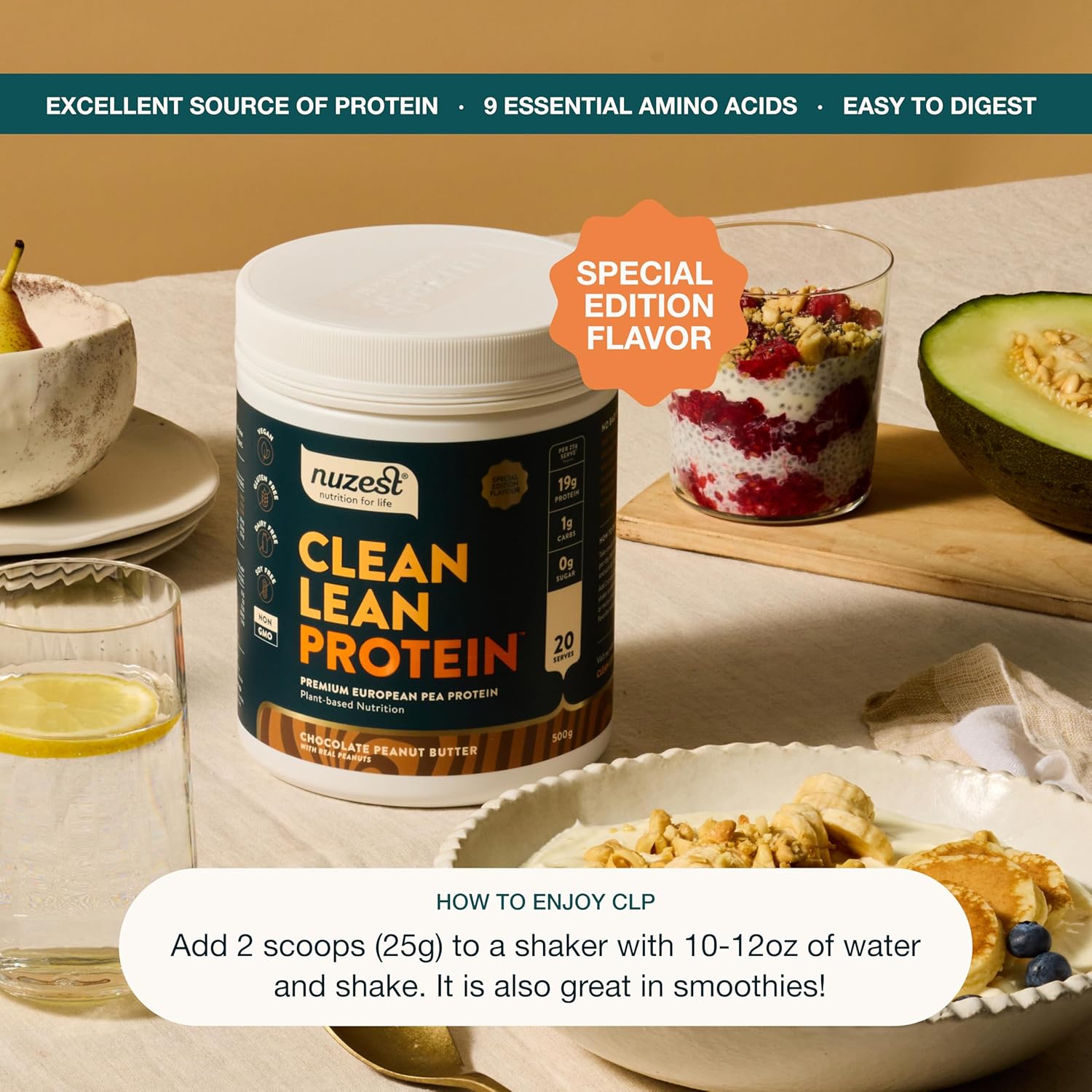 Nuzest - Pea Protein Powder - Clean Lean Protein, Premium Vegan Plant Based Protein Powder, Dairy Free, Gluten Free, GMO Free, Protein Shake, Chocolate Peanut Butter, 20 Servings, 1.1 lb - Image 3