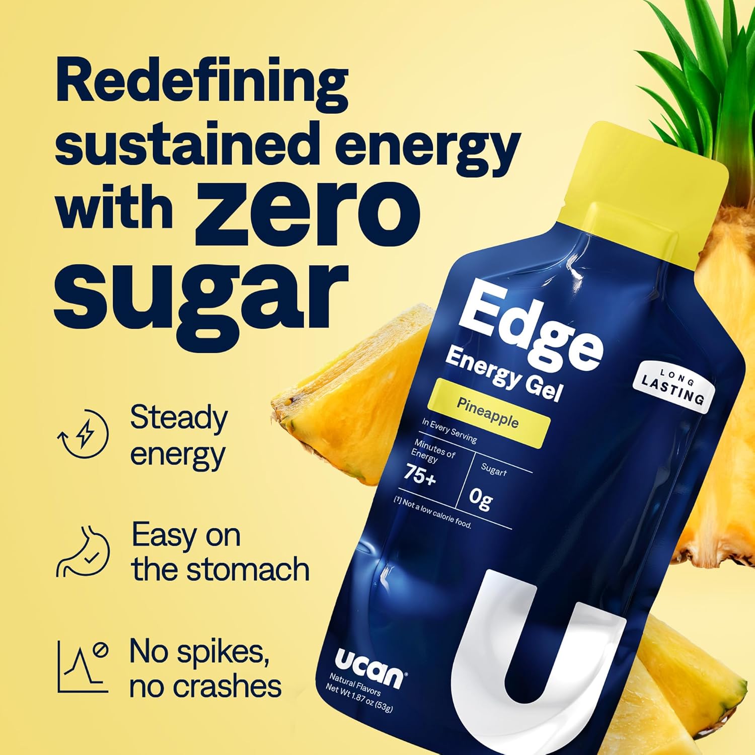 UCAN Edge Energy Gel Shots, Pineapple (12, 1.87 Ounce Packets) for Running, Training, Workouts, Fitness, Cycling, Crossfit | Sugar-Free, Vegan, & Keto Friendly Energy Supplement - Image 2
