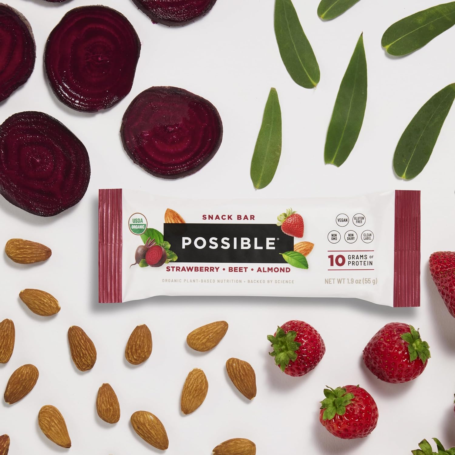 POSSIBLE Snack Bar - Whole Food Snack to Support a Healthy & Active Lifestyle - 10g of Organic Plant-Based Protein - Energy Support with Healthy Fats - Strawberry Beet Almond, 12 Count (Pack of 1) - Image 5