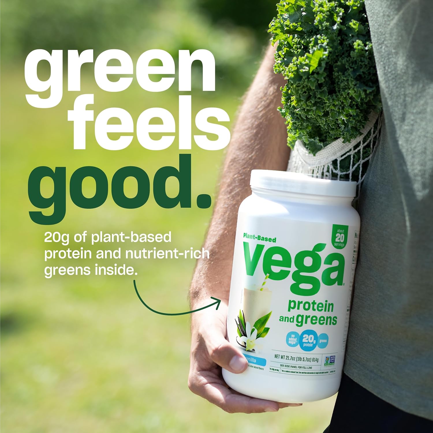 Vega Protein and Greens Protein Powder, Vanilla - 20g Plant Based Protein Plus Veggies, Vegan, Non GMO, Pea Protein for Women and Men, 21.7 Ounce (Packaging May Vary) (Pack of 1) - Image 5