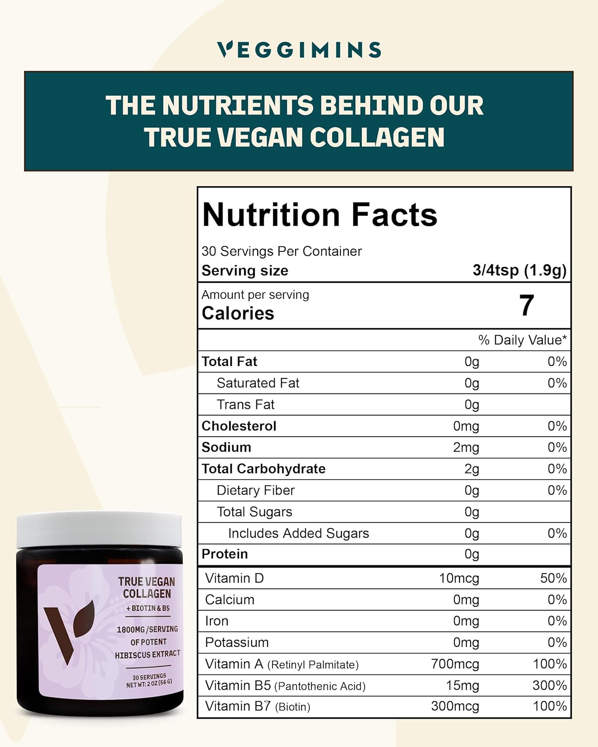 True Vegan Collagen - Antioxidant-Rich Supplement of Pure Organic Hibiscus Powder for Hair & Skin - Plant Based & Cruelty Free with Biotin & B5-2 oz, 30 Servings per Bottle - Image 2