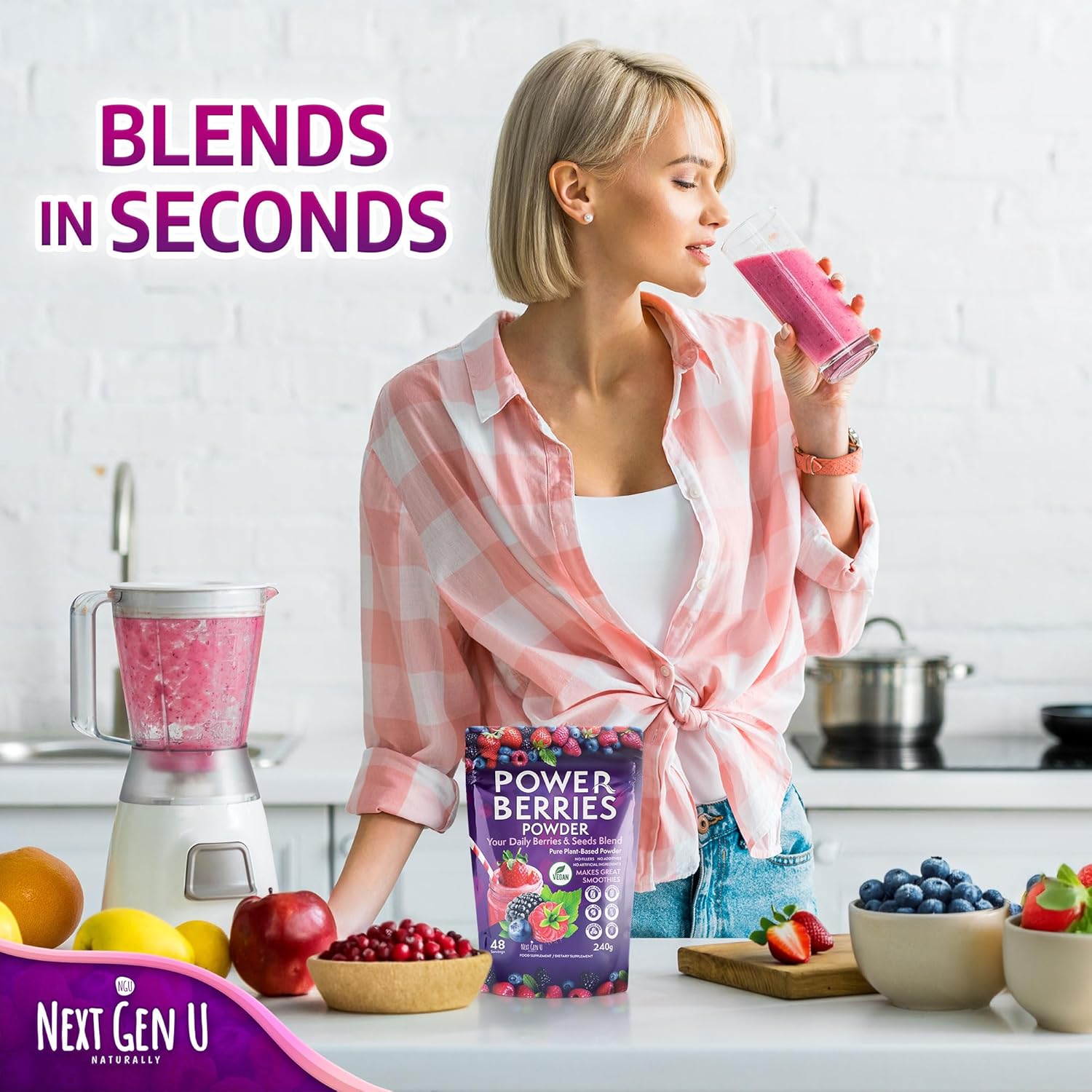 Super Berry Powder - 1 Pack, 240g - Immune Support - Food Supplement - Superfood Berries - Smoothie Mix for Shakes - Healthy Boost for Detox Juice Beverages or Any Drink - by NextGenU - Image 6