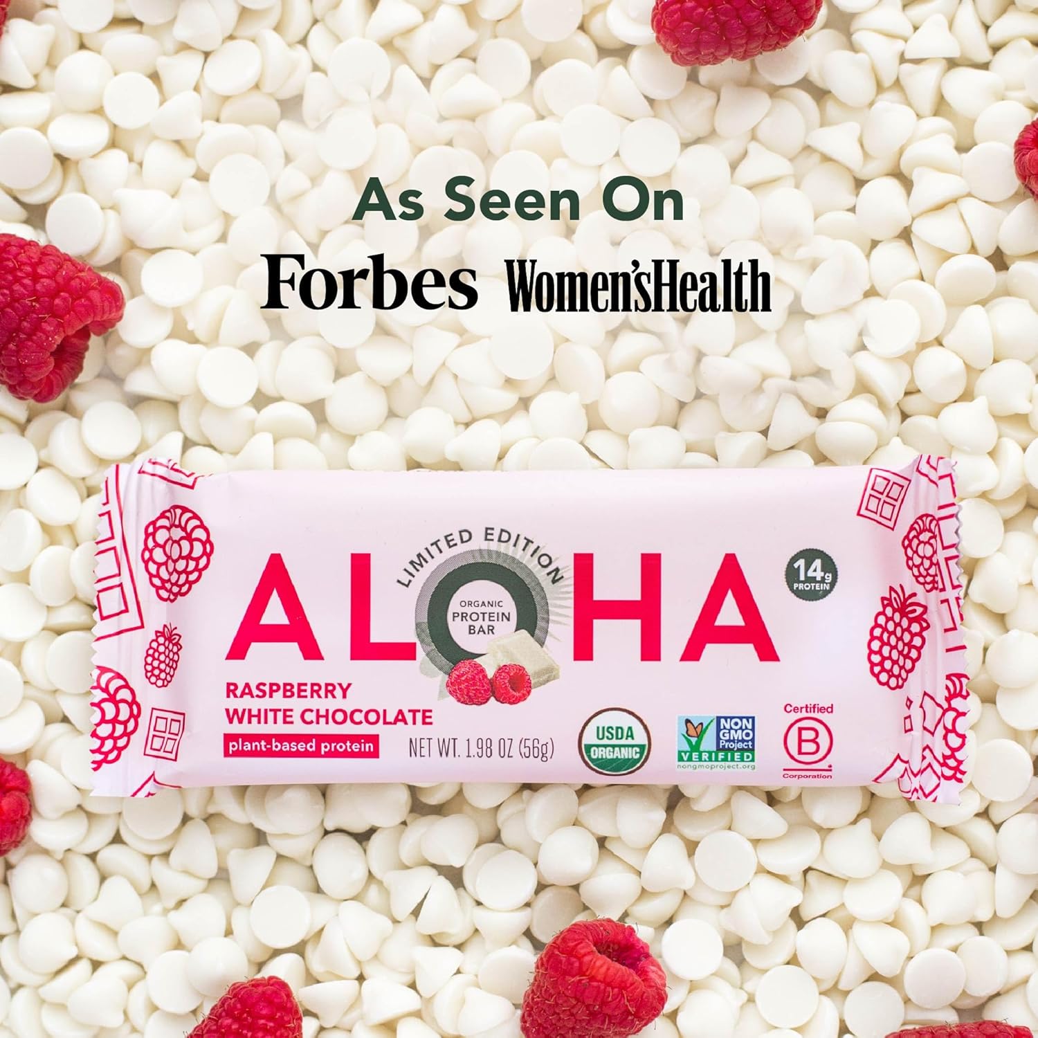 ALOHA Organic Plant Based Protein Bars | Raspberry White Chocolate | 12 Count, 1.98oz Bars | Vegan, Low Sugar, Gluten Free, Paleo, Low Carb, Non-GMO, Stevia Free, Soy Free, No Sugar Alcohol Sweeteners: LIMITED EDITION - Image 6