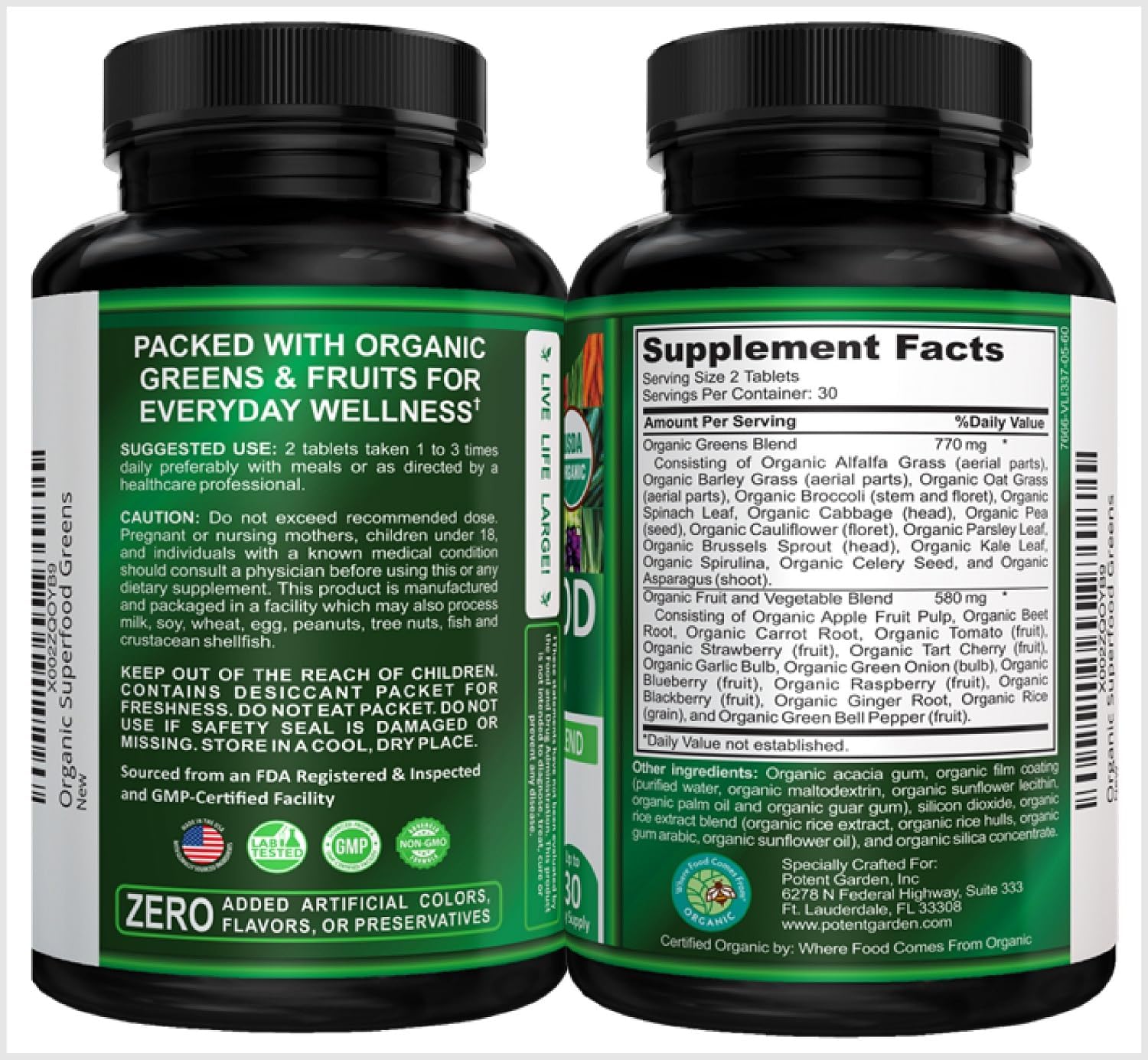 Potent Garden Organic Superfood Greens, Fruit and Veggies Supplement Rich in Vitamins & Antioxidants with Alfalfa, Beet Root & Tart Cherry to Boost Energy, Immunity & Gut Health, Greens Tablets 60 Ct - Image 5