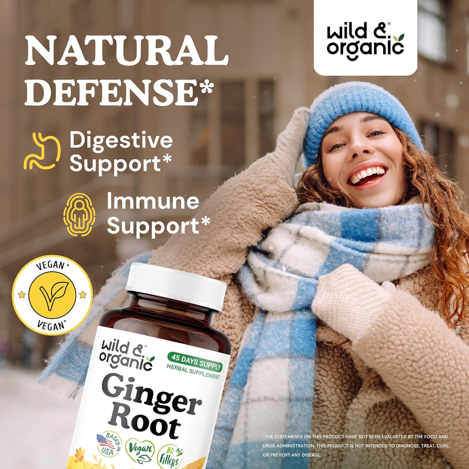 Wild & Organic Ginger Root Capsules 1200 mg - Immune & Digestive Support - Natural Ginger Supplements - Zingiber Officinale Powder - 45 Days of Supply - Vegan, No Fillers, Non-GMO - 90 Count - Image 2