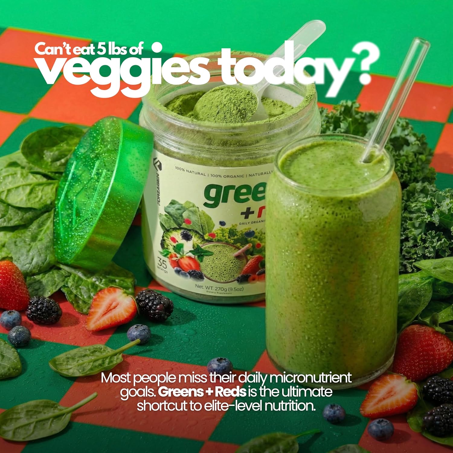 Forzagen Vegan Greens & Reds Superfood Powder - Organic Super Greens Powder | Premium Veggie Powder Supplement | 35 Servings Reds and Greens Superfood Powder - Image 5