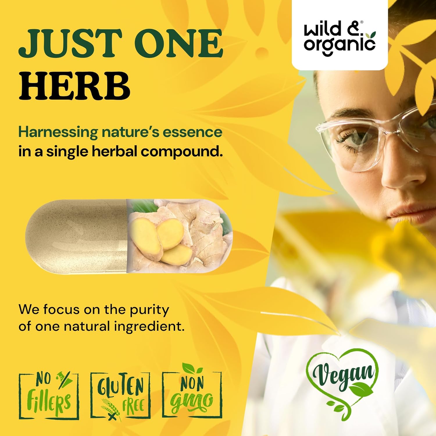 Wild & Organic Ginger Root Capsules 1200 mg - Immune & Digestive Support - Natural Ginger Supplements - Zingiber Officinale Powder - 45 Days of Supply - Vegan, No Fillers, Non-GMO - 90 Count - Image 5