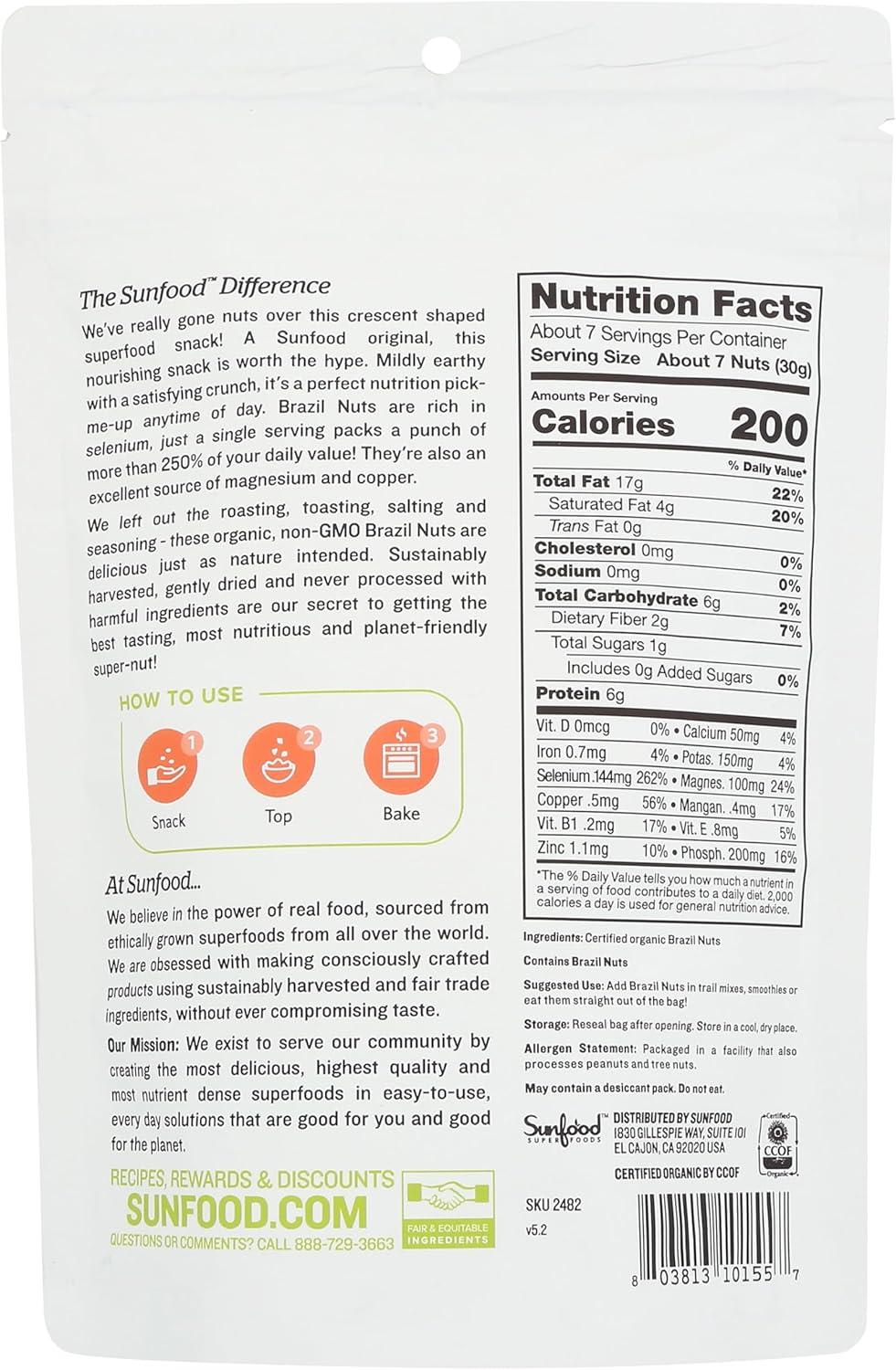 Sunfood Superfoods Raw Organic Brazil Nuts - Brazil Nuts Organic, Raw Brazil Nuts, Brazilian Nuts Unsalted, Great Source of Protein, USDA Organic, Non GMO, Vegan - 8 oz Bag - Image 2