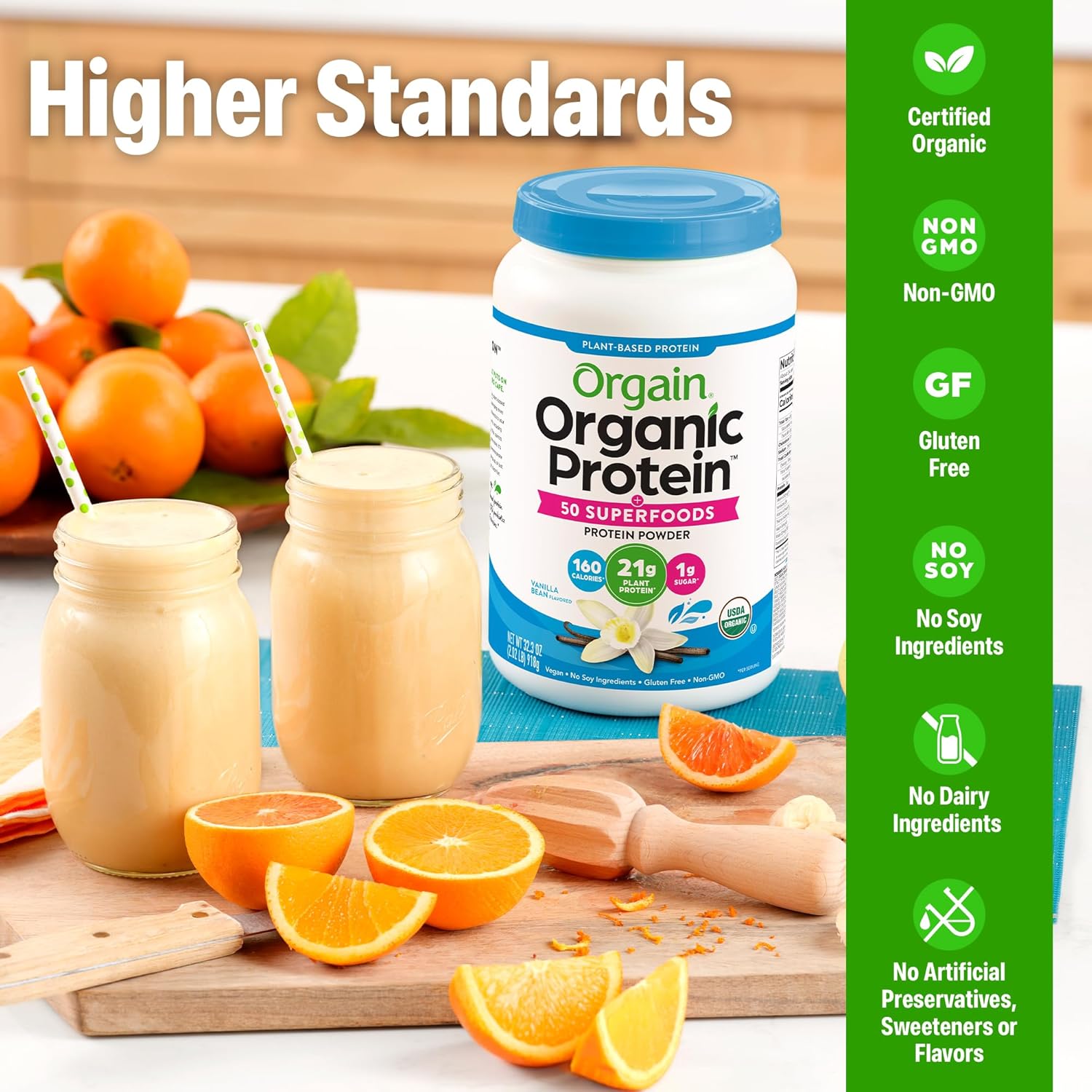 Orgain Organic Vegan Protein + 50 Superfoods Powder, Vanilla Bean - 21g Plant Based Protein, 8g Prebiotic Fiber, No Lactose Ingredients, Gluten Free, No Added Sugar, Non-GMO, 2.02 lb - Image 3