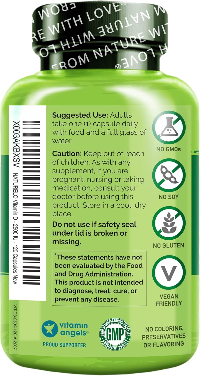 NATURELO Vitamin D - 2500 IU - Plant Based from Lichen - Natural D3 Supplement for Immune System, Bone Support, Joint Health - Vegan - Non-GMO - Gluten Free - 120 Capsules - Image 7