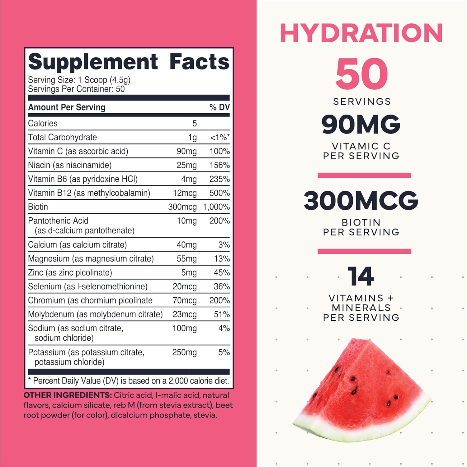 Type Zero Clean Electrolytes Hydration Powder Drink Mix + 14 Essential Vitamins & Minerals - Sugar Free, Zero Artificial Ingredients - Watermelon Flavor, 50 Servings - Image 2