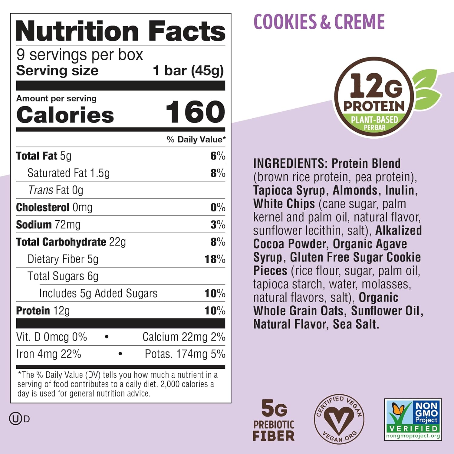 Lenny & Larry's Cookie-fied Protein Bar – Cookies & Creme Vegan Protein Bars 9x45g – Healthy Snacks with 12g Plant Protein & 5g Fiber – Gluten Free Power Bar, Non-GMO & Vegan - Image 5