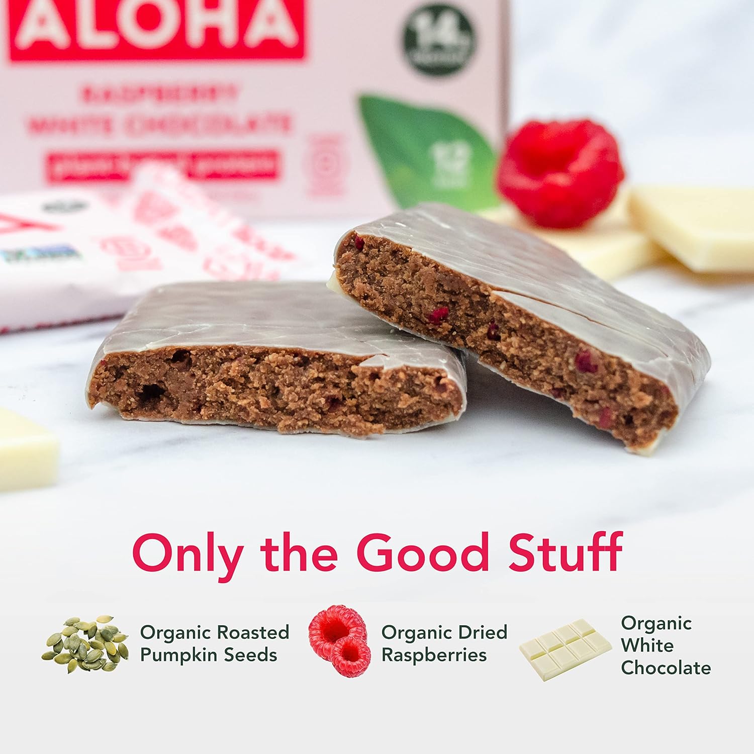 ALOHA Organic Plant Based Protein Bars | Raspberry White Chocolate | 12 Count, 1.98oz Bars | Vegan, Low Sugar, Gluten Free, Paleo, Low Carb, Non-GMO, Stevia Free, Soy Free, No Sugar Alcohol Sweeteners: LIMITED EDITION - Image 4