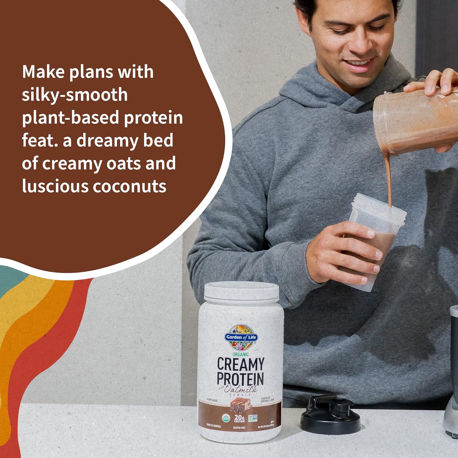 Garden of Life Creamy Plant Protein + Oat Milk Powder + Chocolate Flavor Vegan Protein Powder – Plant Based, Prebiotics & Probiotics, Gluten-Free, Non-GMO, Chocolate Brownie Flavor, 2 LBS - Image 4