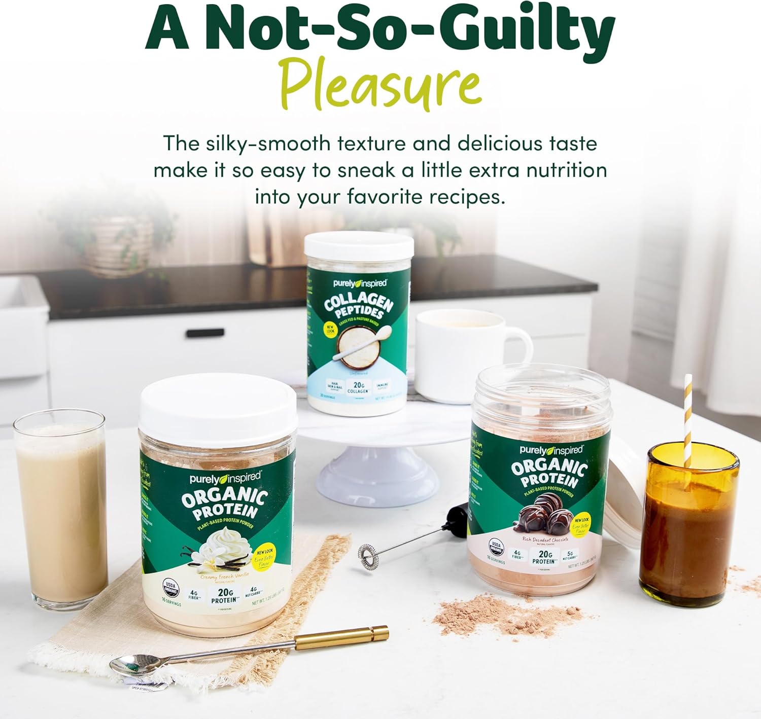 Purely Inspired Plant-Based Protein Powder for Men & Women, Creamy French Vanilla (16 Servings) - Vegan & Organic - 20g of Pea Protein Powder for Smoothies & Shakes - Dairy-Free, & Gluten-Free - Image 3